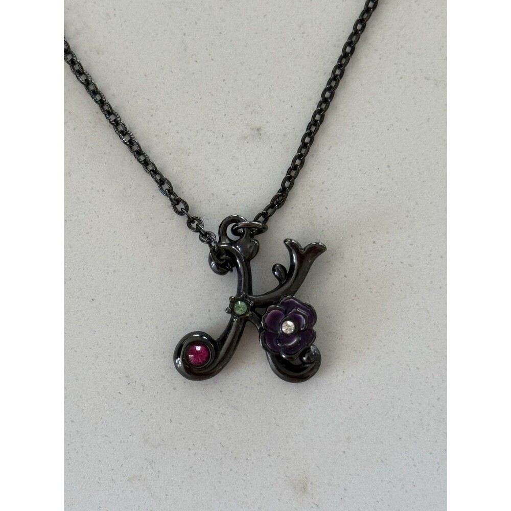 ANNA SUI Japan Initial Letter K Necklace Floral Gothic Rare
